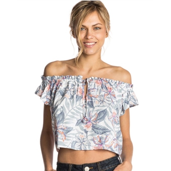 Rip Curl Tops - Rip Curl White Tropic Tribe Crop Cold Shoulder Top